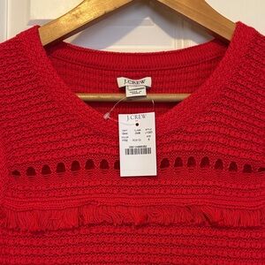 J. Crew Red V-Neck Textured Fringe Sweater